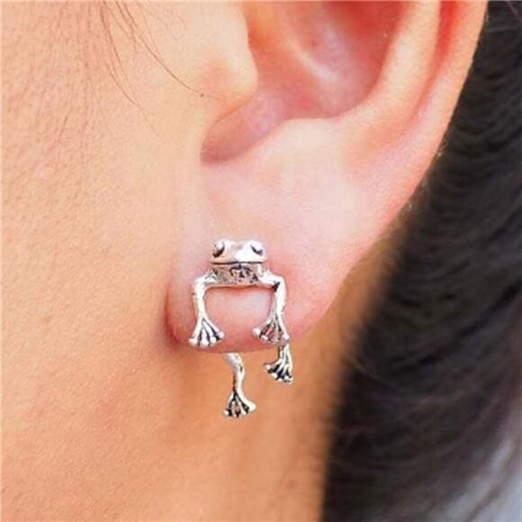 Frog Earrings Stud Animal Earrings Jewelry - Picture 2 of 7